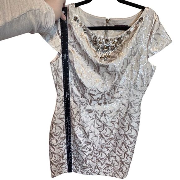 NWT- Eliza J - Gold Cream Shimmer Jeweled Short Sleeve Cocktail Dress, Size 16 - Picture 9 of 11